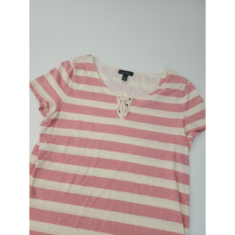 Lauren Jeans Co. Ralph Lauren Women's Short Sleeve Blouse, Stripes, Large